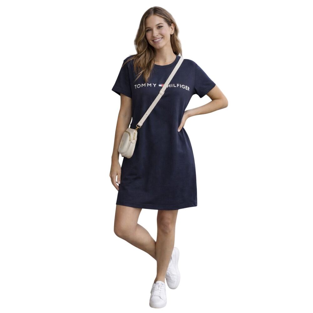 Tommy Hilfiger Navy Logo T-Shirt Dress w/ Pockets M Preppy